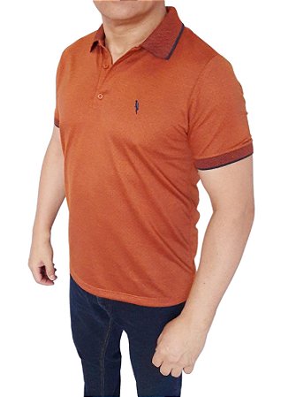 Polo em piquet furta cor bicolor laranja/azul marinho viscose/poliéster coleção elegance arara