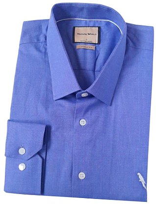 Camisa social masculina manga longa modelagem regular azul - Nature World