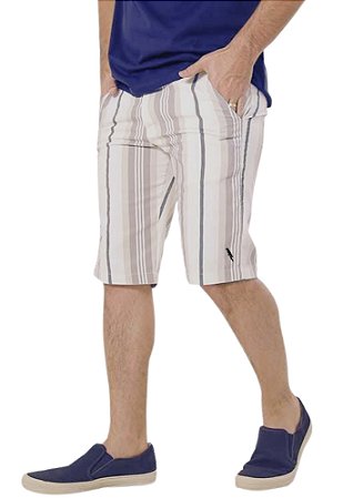 Bermuda masculina sarja listras verticais cinza bege branco