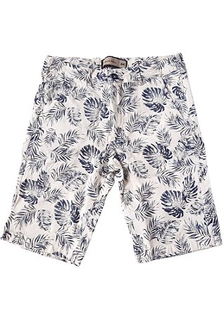 Bermuda masculina de sarja slim fit estampada floral cor branco e marinho