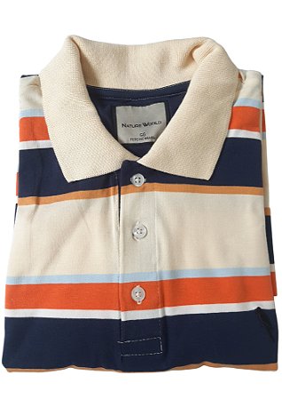 Polo algodão com elastano listrada amarelo, laranja, branco e azul coleção elegance arara
