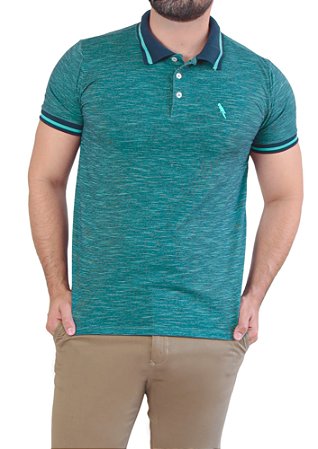 Polo Jacquard algodão/poliéster cor verde petróleo coleção elegance arara