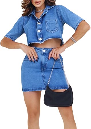 Cropped Jeans Manga Curta