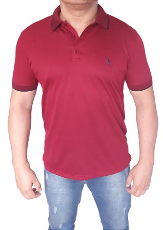 Polo em piquet furta cor bicolor bordô/azul marinho viscose/poliéster coleção elegance arara
