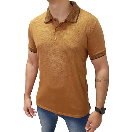 Polo em piquet maquinetada de viscose/poliéster cor amarelo coleção elegance arara