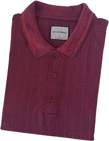 Polo piquet viscose/poliéster cor bordô detalhes em listas coleção elegance arara