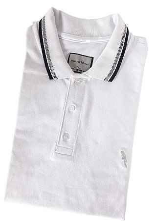 Polo piquet algodão/elastano branca frisos pretos coleção elegance arara