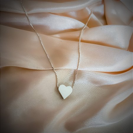 Colar feminino coração galeria em prata 925