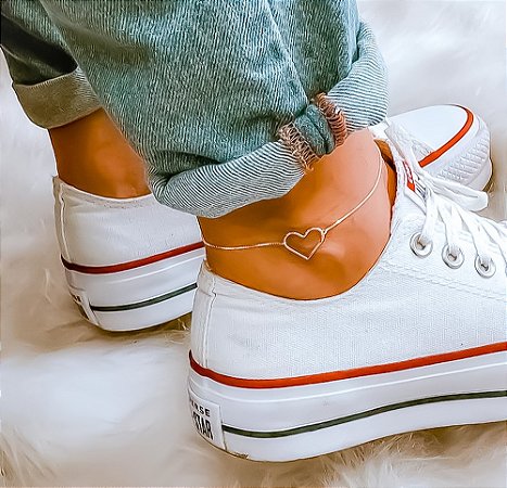 Tornozeleira coração em prata 925