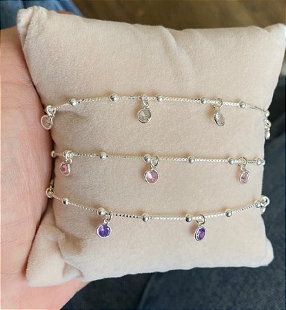 Pulseira feminina de bolinhas com pedras de zircônia