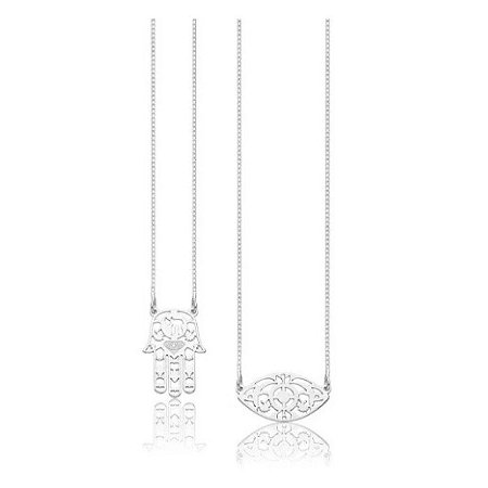 Escapulário Feminino Hamsá ou Mão de Fátima em Prata 925