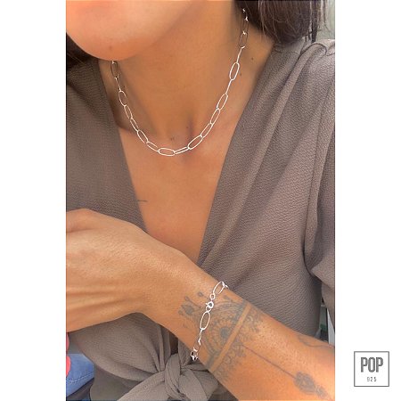 Conjunto feminino Cartier ( Colar + Pulseira ) em prata 925