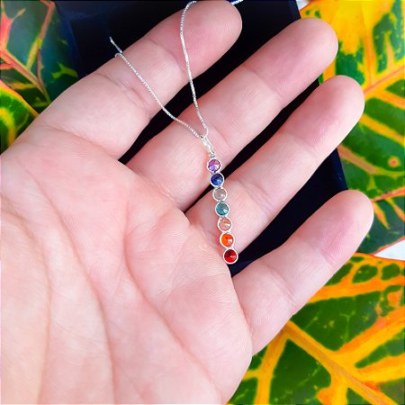 Colar Feminino Raimbow em Prata com Zircônias Multi-Colors