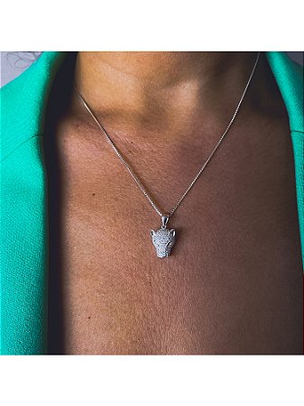 Colar Luxuoso Onça em Prata com Zircônias Cravejadas