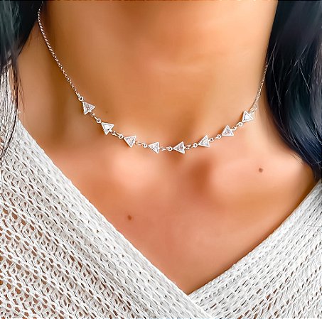 Choker elos Groumet Zircônias lapidação triangulares