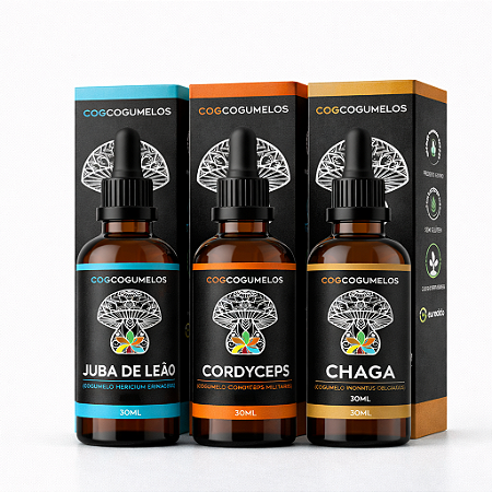 Kit Trio Presença - Juba de Leão - Cordyceps - Chaga