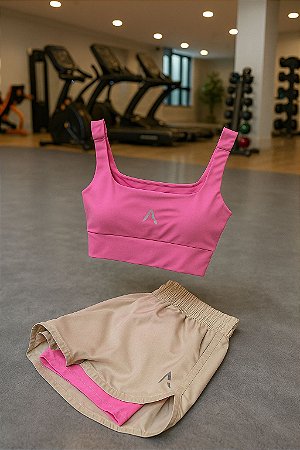 Conjunto de short e top Nude e Rosa chiclete