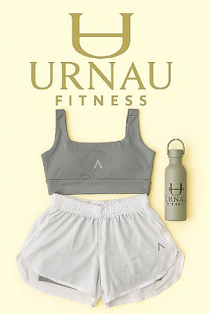 Conjunto top cinza e short duplo branco com Cinza - tamanho: 36/44