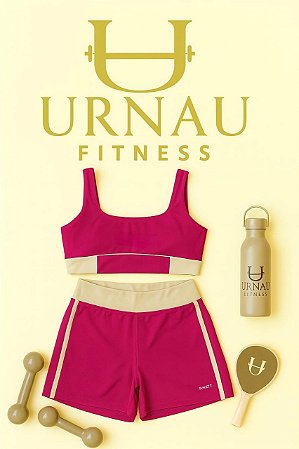 Conjunto de top short - pink com off white- tamanho: G - Poliamida