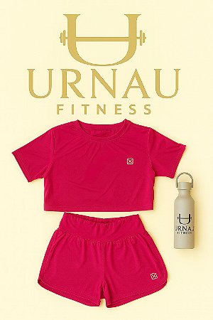 Conjunto de Blusa de manga curta e short duplo- tecido gelado- Pink- Tamanho: 38/44