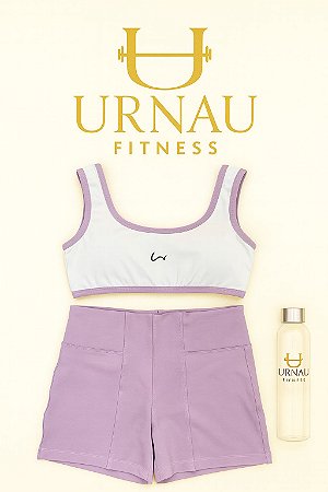 Conjunto de top e short - lilás e branco - Tamanho: 38/44