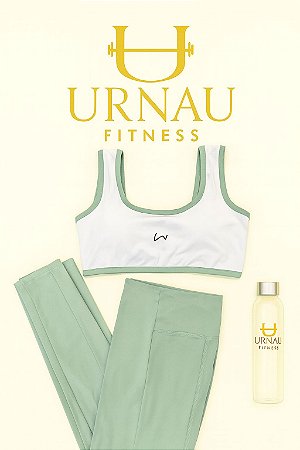 Conjunto de top e calça- Verde menta e branco - Tamanho- 36/44