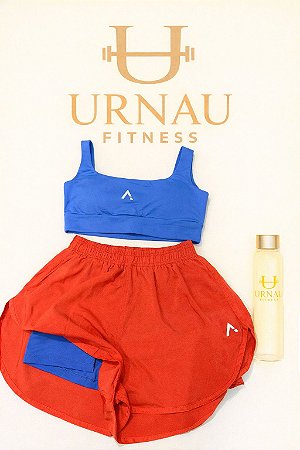 Conjunto de top e short duplo- Laranja e azul- tamanho: 36/44