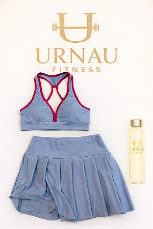 1 conjunto de Top e Saia com short- Azul bebê e rosa- Tamanho: M poliéster