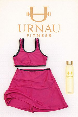 Conjunto de saia e short - Pink e cinza- Poliéster - Tamanho; M