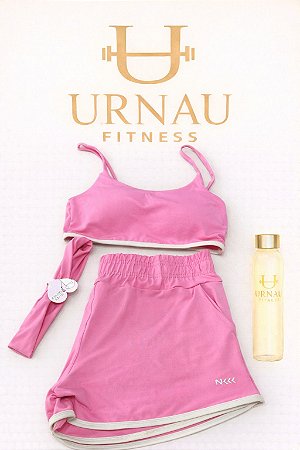 Conjunto NK- top com bojo-short - Rosa chiclete, com faixa de cabelo Tamanho: M