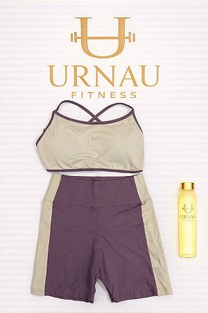 Conjunto de Short e Top com alças finas e bojo- lilás e off white - Tamanho: 38/44