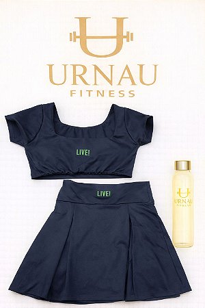 Conjunto Live Top Preto com bojo removível e Saia com short duplo- Tamamho: 36/42