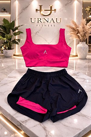 Conjunto de Top pink e short duplo azul e pink- Tamanho; G