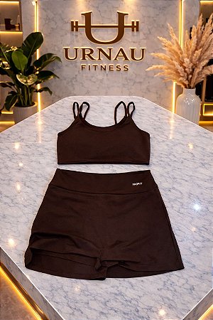 Conjunto NK Top duplo alcas finas - com saia/short - Café- Tamanho: 38/44-