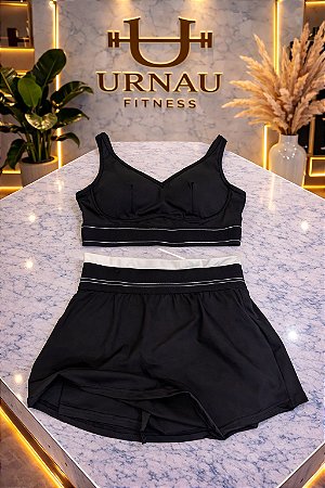 Conjunto de top e Saia/short Preto com detalhe branco na saia- Tamanho: P/M