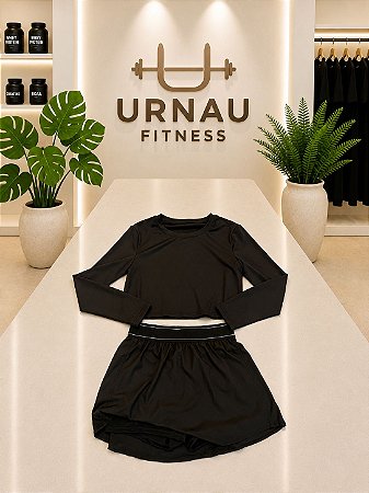 Conjunto de Blusa Poliamida com Saia/ Short - Preto- tamanho: P/ M-