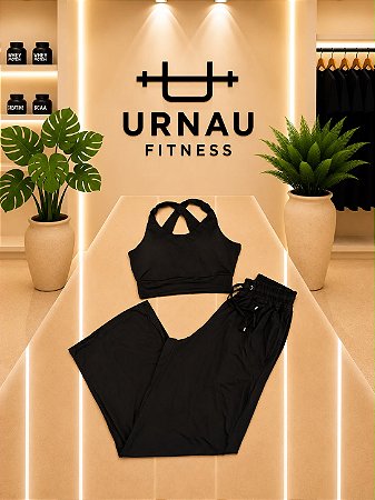 Conjunto de top e calça larga - Preto- Toque gelado. 38/44