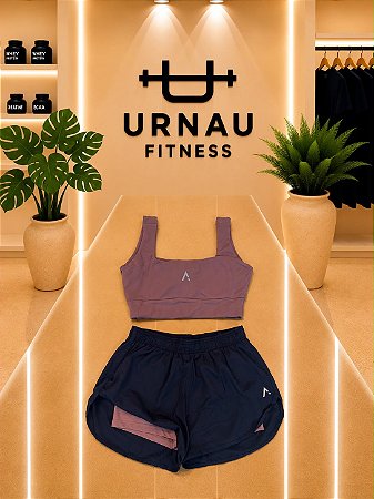 Conjunto top e short duplo - Lilás e azul marinho - Tamanho: M