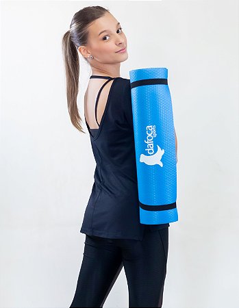 Tapete Yoga Mat Exercícios 180X50cm Com Textura DF1032 Azul Dafoca Sports