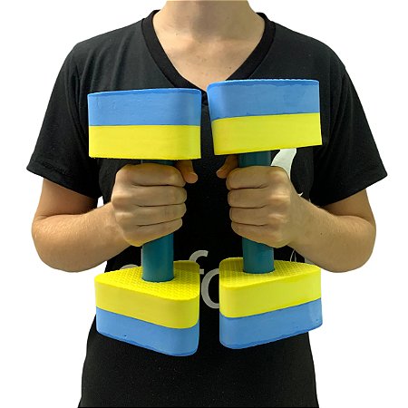 Par de Halteres Hidroginástica 100% EVA DF1091 P 1 à 2kg Azul/Amarelo Dafoca Sports