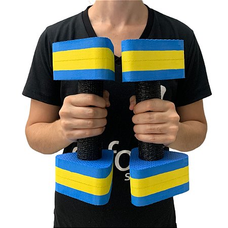 Par de Halteres Em EVA 1 A 2 Kg DF4011-AZ Azul/Amarelo Dafoca Sports