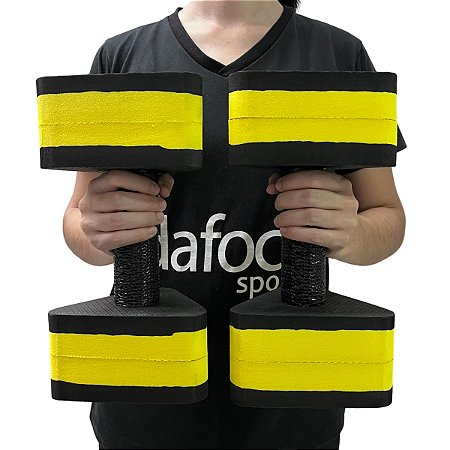 Par de Halteres Hidroginástica Em EVA 3 A 4Kg DF4013-BK Preto/Amarelo Dafoca Sports