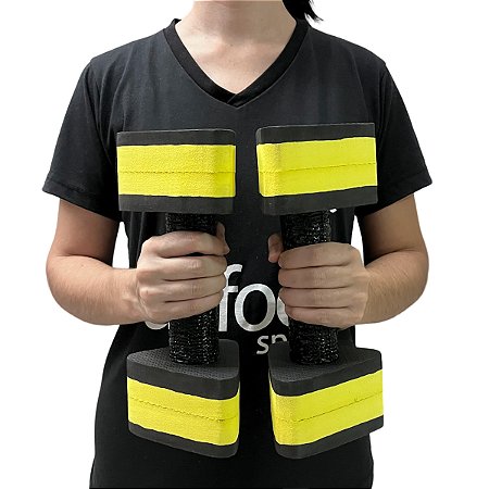 Par de Halteres Hidroginástica Em EVA 1 A 2 Kg DF4011-BK Preto/Amarelo Dafoca Sports