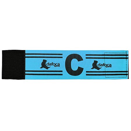 Faixa Braçadeira de Capitão Infantil Ajustável Azul Claro e Preto Dafoca Sports