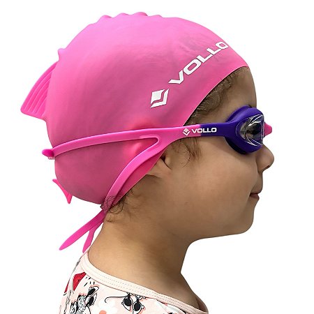Kit de Nataçao Infantil Óculos Giant Dolphin e Touca de Silicone VN200-3 Rosa Vollo