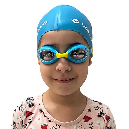 Kit de Nataçao Infantil Óculos Giant Dolphin e Touca de Silicone VN200-2 Azul Vollo
