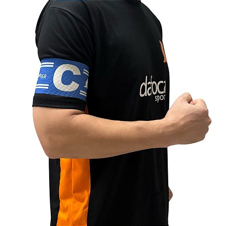 Faixa Braçadeira de Capitão Adulto Ajustável Azul e Branco Dafoca Sports