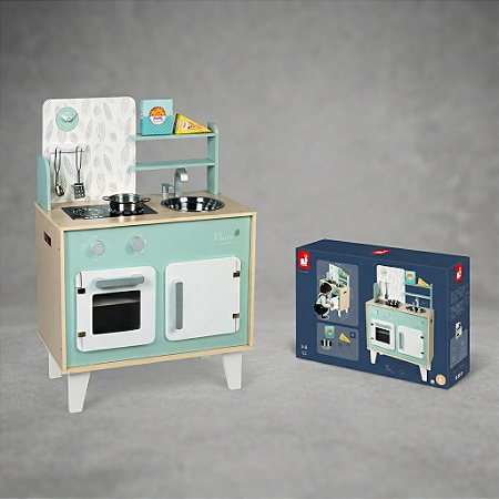 Cozinha Infantil de Madeira Macaron Azul Janod Completa com Acessórios e Som