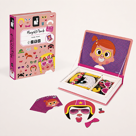 Jogo Magnético Crazy Faces Meninas Janod 65 Peças Livro Educativo Infantil Criativo