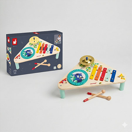 Mesa Musical Infantil Gioia Janod Educativa com Instrumentos Musicais e Atividades Sensoriais